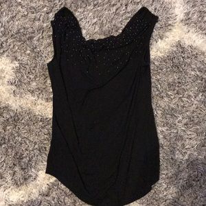 Scoop neck black top with gold beaded neck line